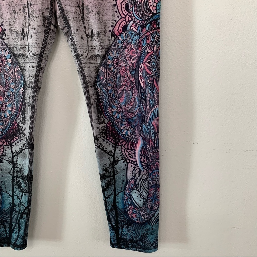 Evolution and Creation Pink Teal Elephant Print Active Wear Leggings Size S - Picture 6 of 6